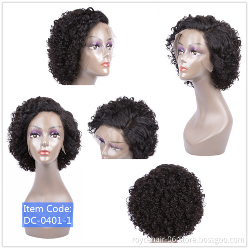 Afro Kinky Curl Virgin Remy Brazilian Human Hair 180% Density Pre-plucked 4x13 Lace Front Short Wig for African Black Women